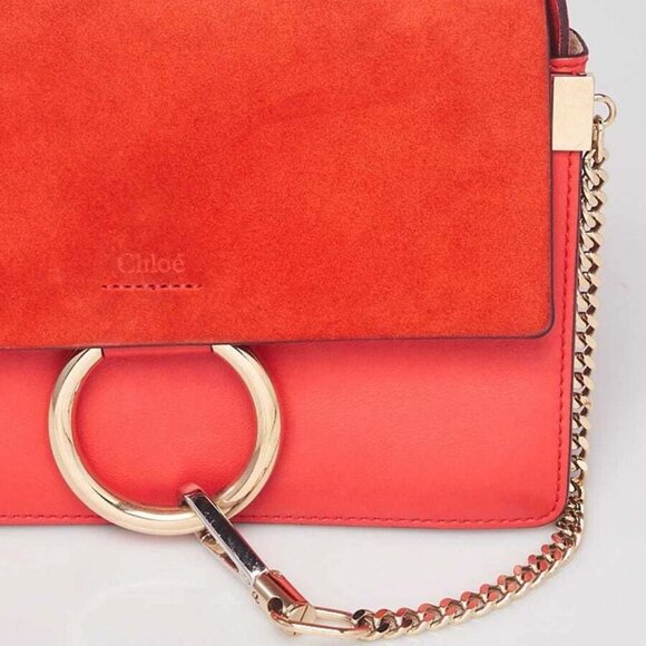 Chloe Red Leather and Suede Small Faye Crossbody Bag - Picture 7 of 12